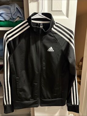adidas Black Track Jacket with White Stripe Accents